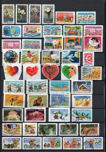 France Adhésifs oblitérés Lot de 458 timbres tous différents (9 pages)