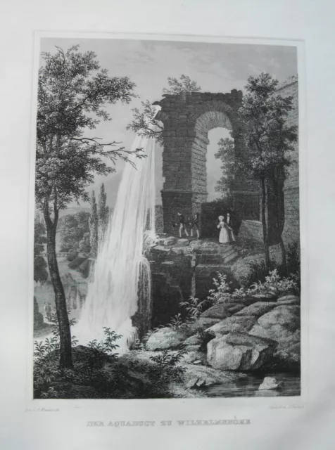 Kassel Aquaduct zu Wilhelmshöhe Hessen wunderschöner alter Stahlstich 1842