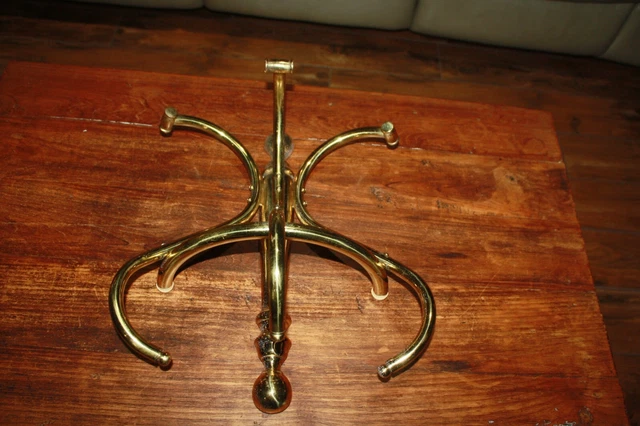 Antique Vintage Brass Hat Rack Barbershop Wall Mounted 4 Hooks Coat Hanger Used