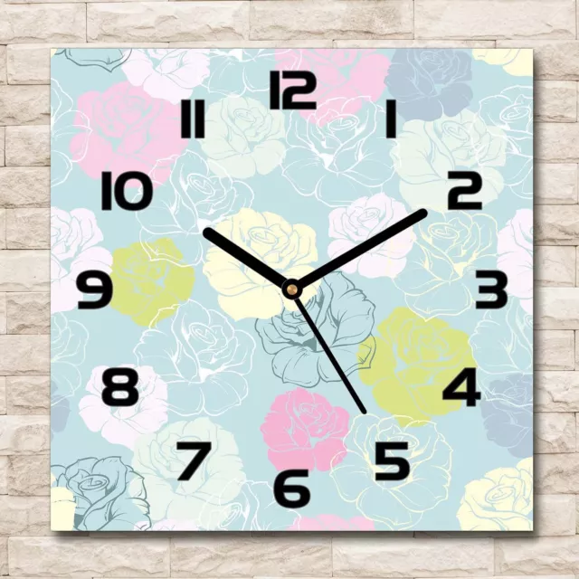 Reloj Decorativo de Vidrio Templado Estilo Moderno Variantes 30x30 Rosas Flores