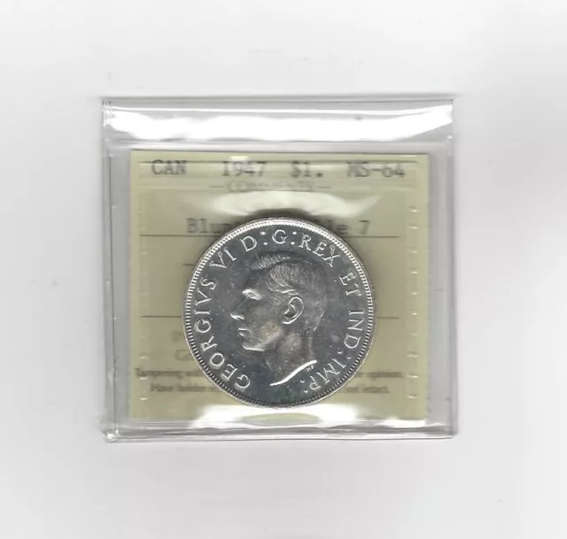 1947  Blunt 7 / Double 7** ICCS Graded Canadian Silver Dollar **MS-64** XCA 677