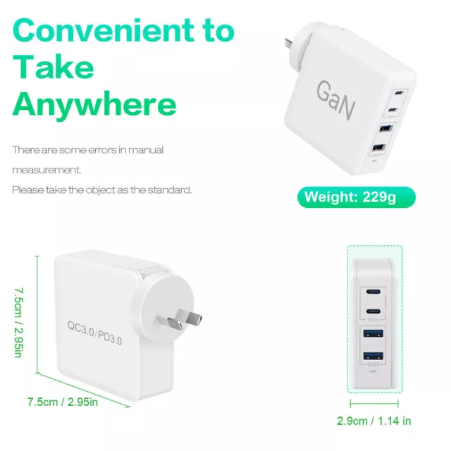 40W~200W GaN PD Type-C 2/4 Ports Fast Wall Charger Adapter For iPhone 14 Samsung 2