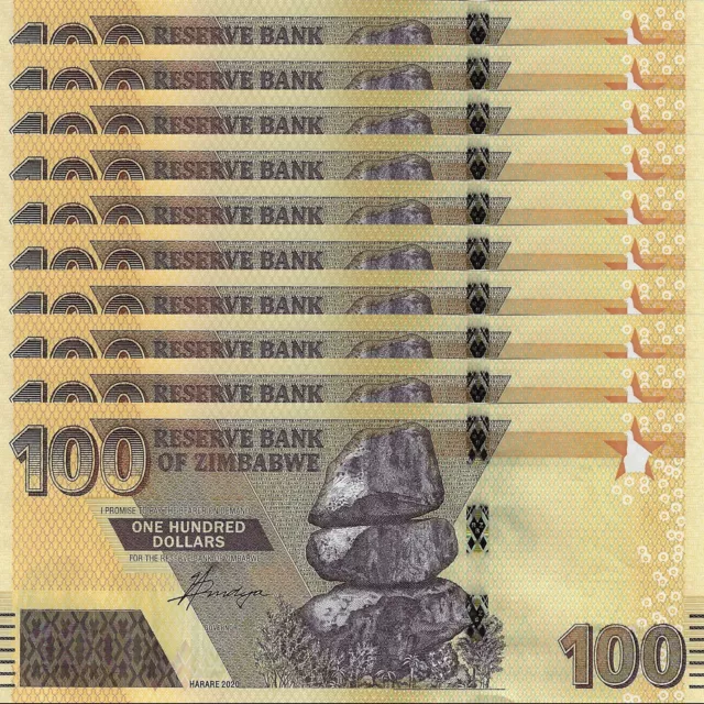 Zimbabwe 10 x 100 Dollars 2020 (2022) – P-106 UNC Lot 10 PCs