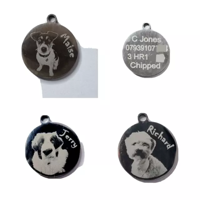 Engraved Pet ID Tag Photo Dog Tag Cat Tag Personalised Stainless Steel Disc tags