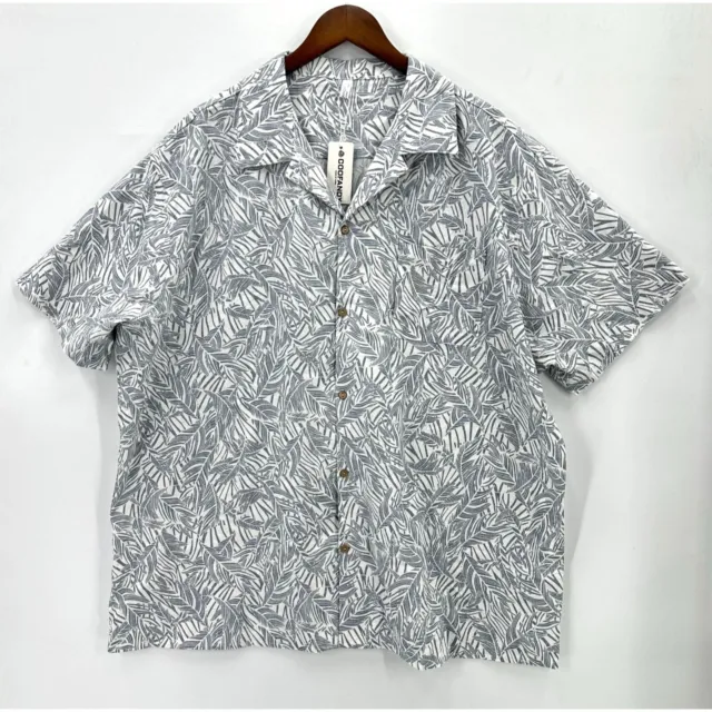 Coofandy Shirt Mens Button Down Short Sleeve Hawaiian Cotton Gray White XXXL NWT