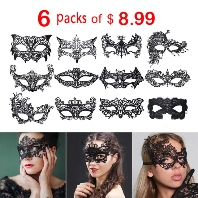 Cytherea 6 Packs Sexy Black Lace Eye Face Mask Masquerade Party Halloween Prom