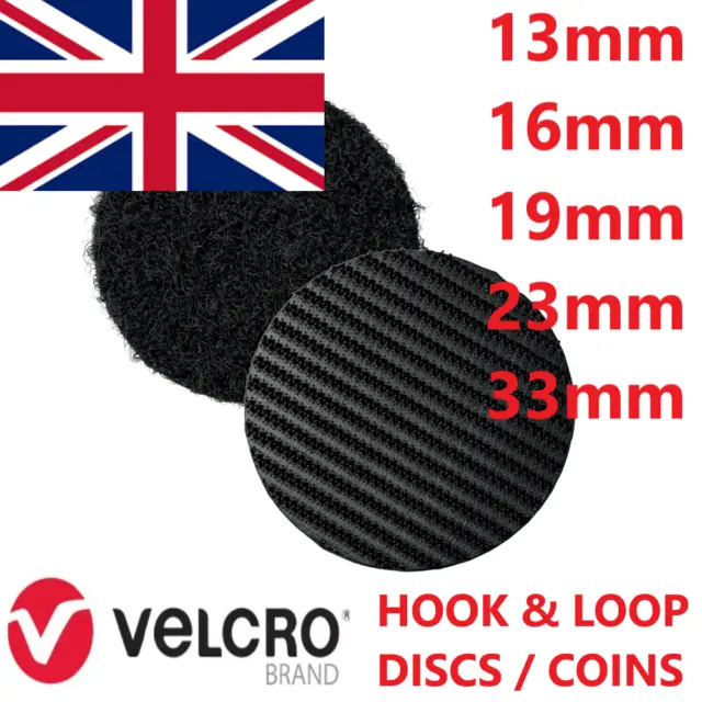 VELCRO Coins Self Adhesive Hook Loop 13mm-33mm Black or White Industrial Dots