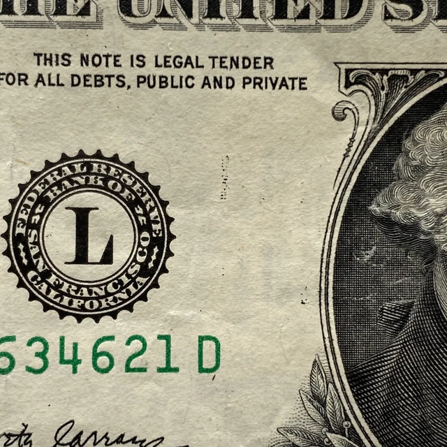 2017 $1 One Dollar Bill Over Ink Inking Bleed Bleeding Through Error