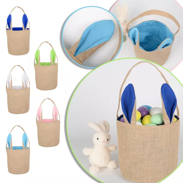 Jute Composite Round Bottom Portable Rabbit Easter Basket Portable Cloth Bag