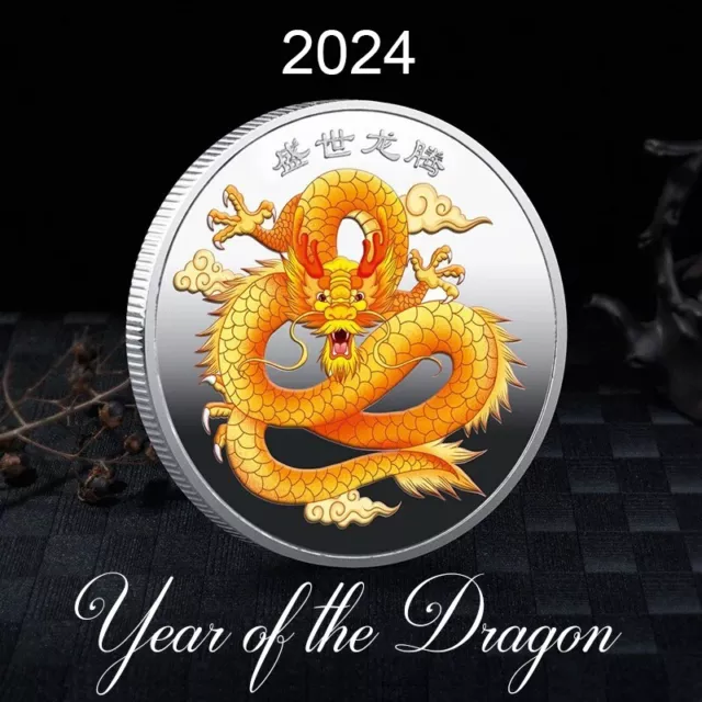 YEAR OF THE Dragon 2024 Gold Chinese Calendar Zodiac Collector Coin