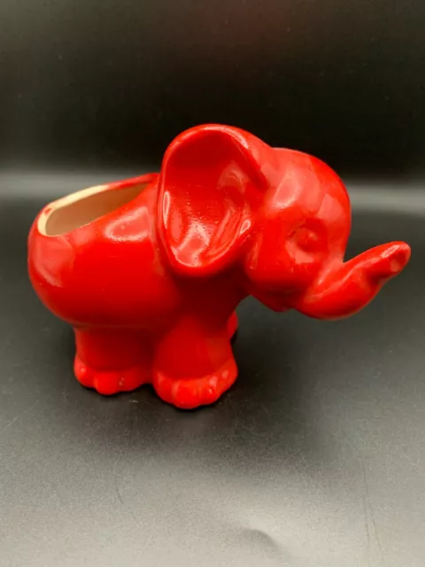 Vintage Mid Century cute elephant shaped mini planter vase bright red Japan