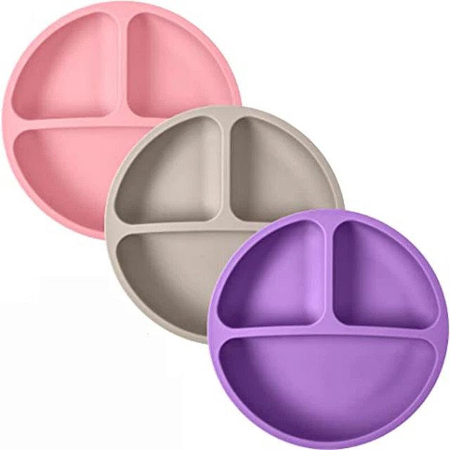 3pcs baby Suction Plates 100% Food Grade Silicone BPA Free Toddler Divided Plate