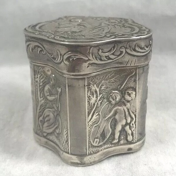 Victorian London Hinged English Sterling Figural Box-1 3/8"x1 1/4"x1 1/4"