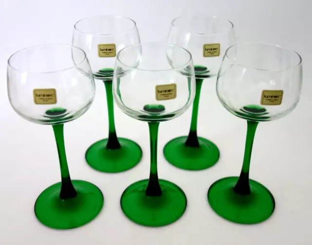 Stilvolle Sektflöten 5er Set Verrerie d´ Arques Vintage Luminarc grüner Stengel