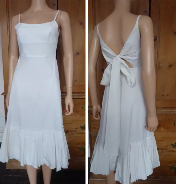 Theory Minkar White Poplin Strappy Summer Dress Midi With Back Tie Uk Size 6 / 8