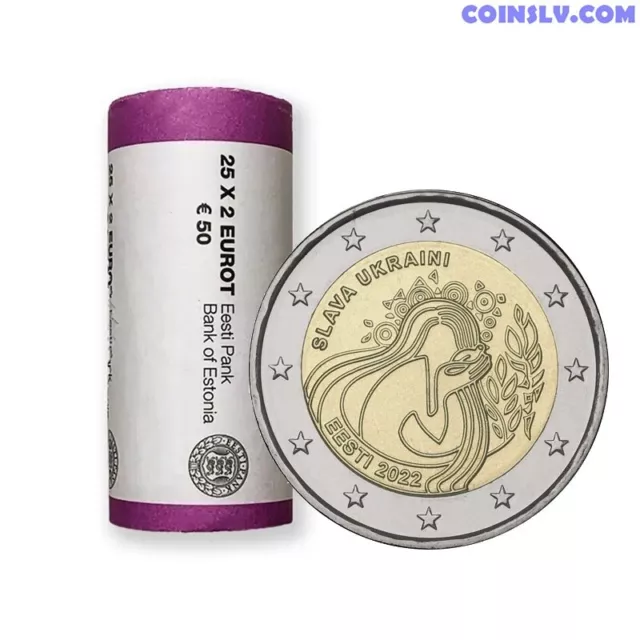 Rolle 25 * 2 euro Estland 2022 Ukraine 2€ roll Estonia "Slava ukraini"