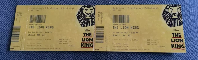 The Lion King Musical At Edinburgh Playhouse Theatre 2013 Ticket Stub.