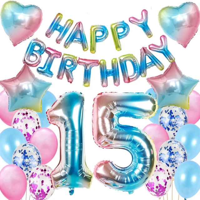 32 Zoll Zahl 15 Luftballons Regenbogen - XXL Folienballon Für Geburtstagsdeko