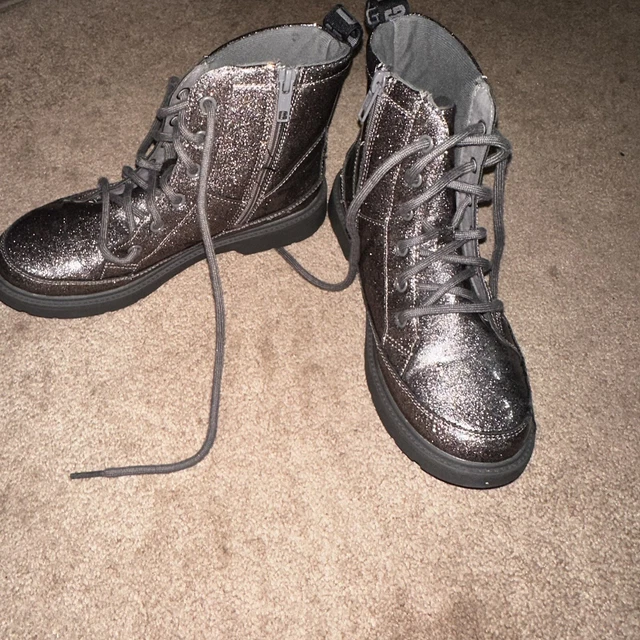 UGG Robley Glitter Weather Boots Kids Size 5 Charcoal Gray Lace Up Side Zip $80