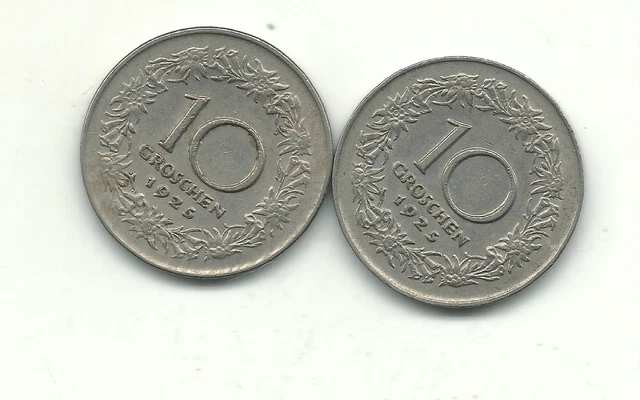 Lot Of 2 Higher Grade 1925 Austria 10 Groschen Coins-Dec572