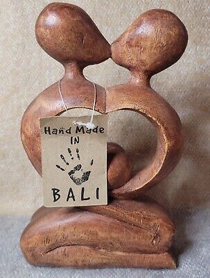 Vintage Wood Sculpture Hand Carved Lovers Handmade in Bali