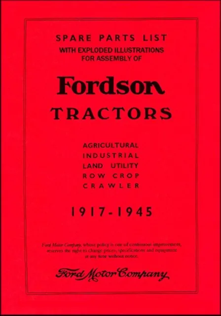 Fordson Tractors Spare Parts List 1917-1945