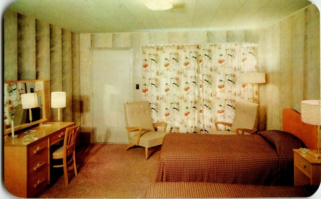 Room View Greenwood Tower Motels & Lodge postcard. Port Hope, Ontario, Canada