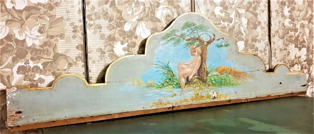 Child river painting over door pediment - Antique french architectural salvage .