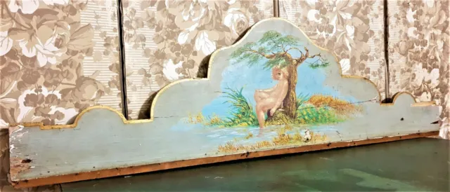 Child river tree wood painting pediment Antique french architectural salvage