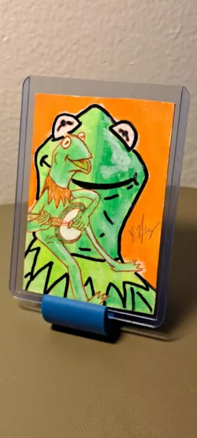 aceo original artcard acrylics ink "Kermit The Frog" (OOAK) Limited 1/1 signed