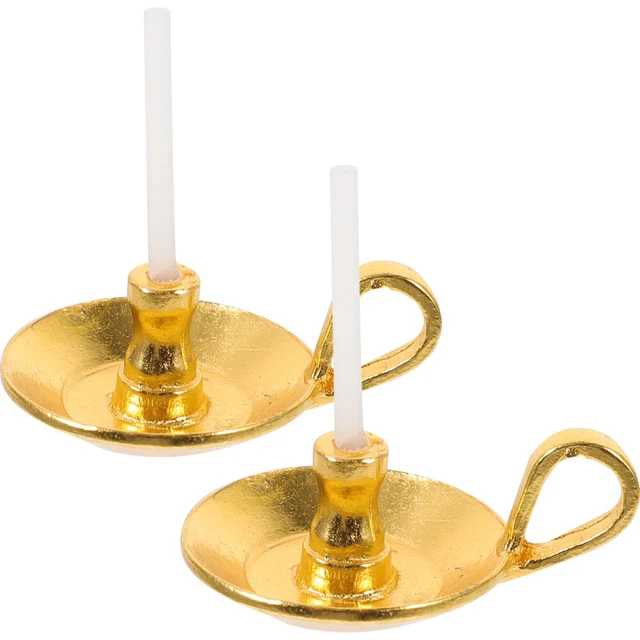 2 Pcs Alloy Mini House Props Pretend Play Toy Dollhouse Miniature Candlestick