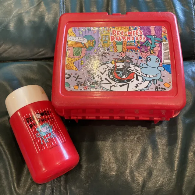 Vintage Pee-Wee’s Playhouse Red Plastic Lunchbox Herman 1987 With Thermos!
