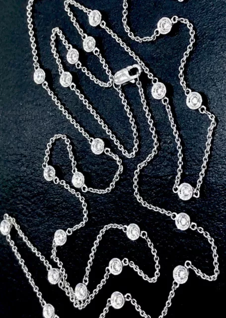 18ct White Gold solitaire Diamond Necklace 2ct 36” Station By The Yard 2 Carat