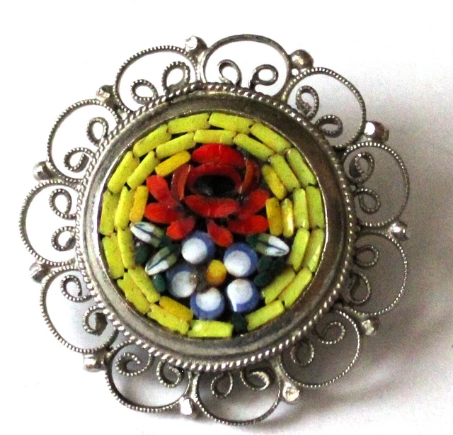 superbe broche micro-mosaïque vintage Italie