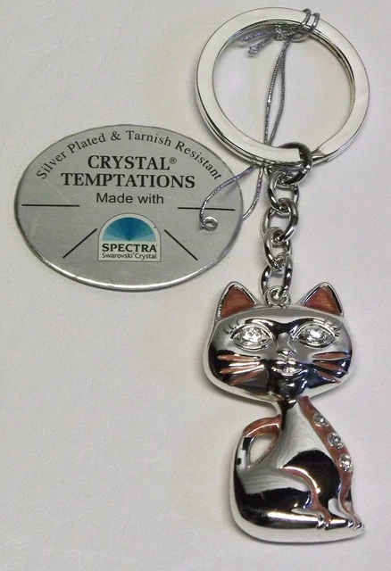 G 4646 Plata Llavero Gato Cat Swarovski Vidrio Cristal 11CM