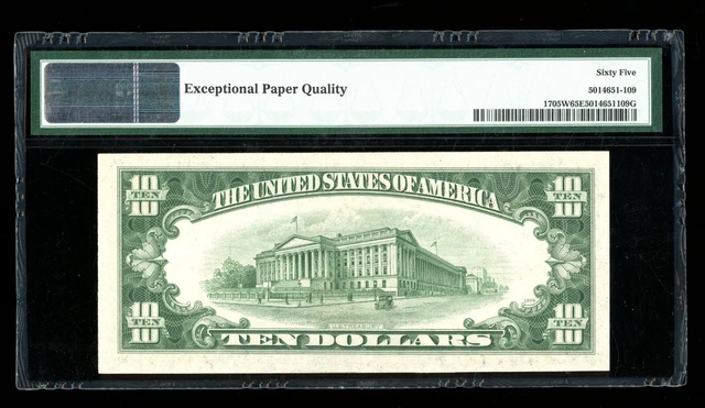 DBR 1934-D $10 Silver Wide Gem Fr. 1705W PMG 65 EPQ Serial B39267165A 2