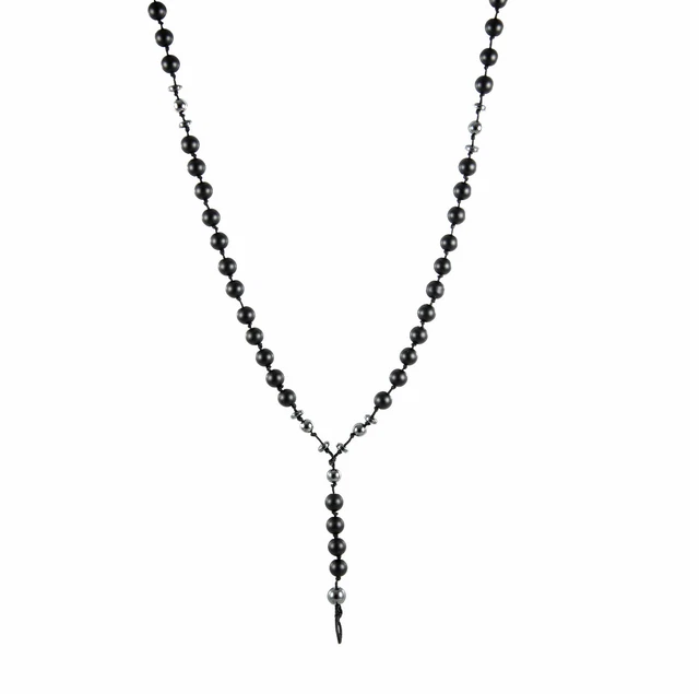 Herren Onyx Schwarz Matt Halskette Rosenkranz Edelstahl Skull Totenkopf