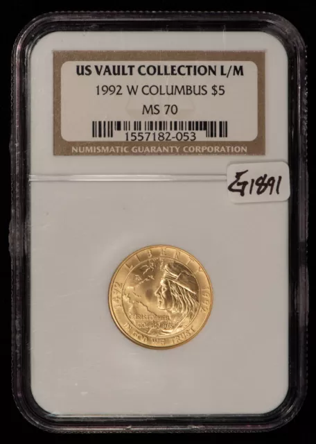 1992-W G$5 Gold Columbus Commemorative - US Vault Collection - NGC MS 70 - G1891