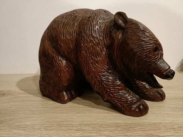 Sculpture Ours En Bois Artisanale - Décoration Extérieure - 66 Cm