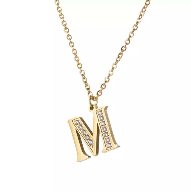 Initial Alphabet A-Z 26 Letter Crystal Pendant Zircon Stainless Steel Necklace