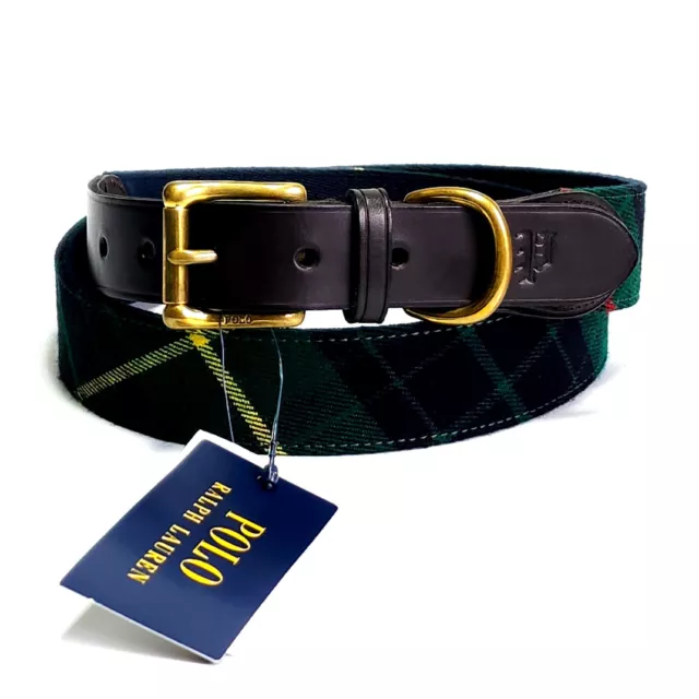 Polo Ralph Lauren Men’s  Leather Trim Plaid Belt Green Tartan Black Watch Belt