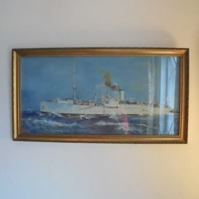 Vintage Original Oil Painting of HMS Cyclops