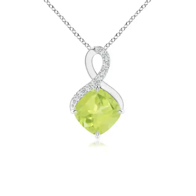 ANGARA 6mm Natural Peridot Infinity Pendant Necklace with Diamonds in Silver