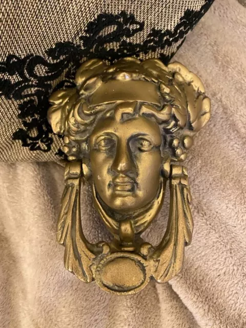 Large Vintage Heavy Solid Brass Greek God Dionysus Head Door Knocker