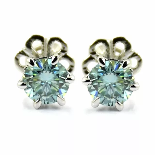 7.00 ct Certified Blue Treated Diamond Solitaire Studs in 925 Sterling Silver !