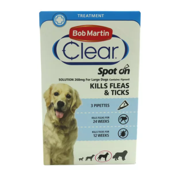 Bob Martin Clear Spot-On per cani di grossa taglia rimedio pulci e zecche Fipronil 3 pipette