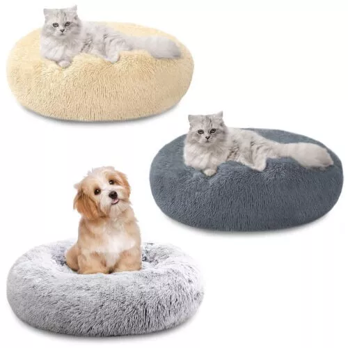 Donut Plush Pet Dog Cat Bed Fluffy Soft Warm Calming Bed Sleeping Kennel Nest