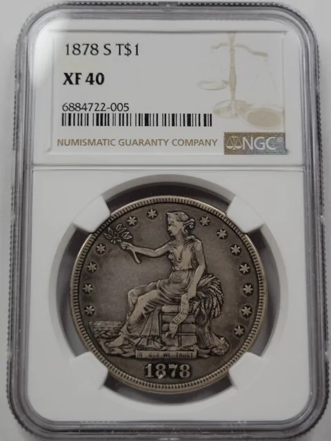1878 S $1 Trade Silver Dollar NGC XF40 Stunning Original Hues & Patina *F563
