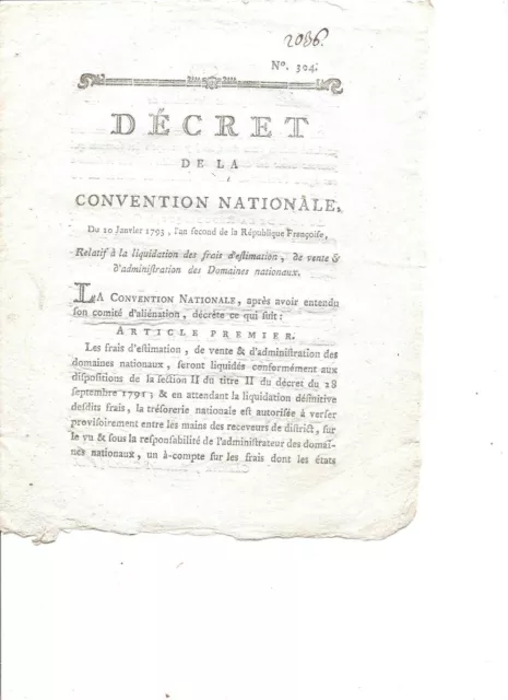 DECRET DE LA CONVENTION NATIONALE/ An 2/ Domaines nationaux