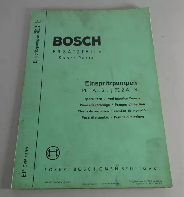 Teilekatalog Bosch Einspritzpumpen PE 1 A.. B.. / PE 2 A.. B.. Stand 08/1963